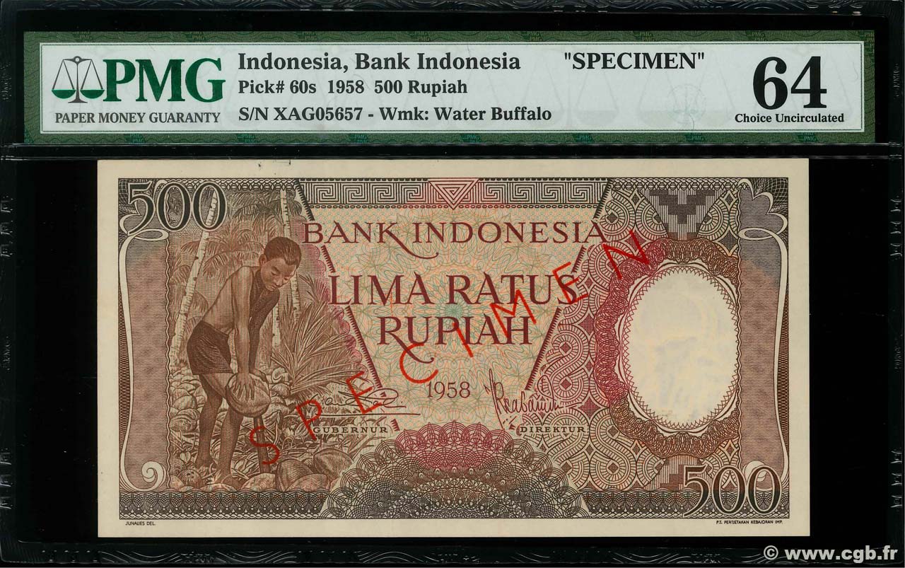 500 Rupiah Spécimen INDONESIA  1958 P.060s q.FDC