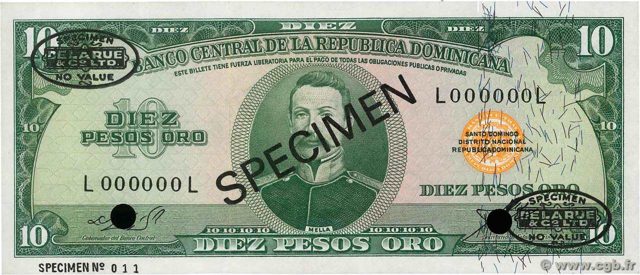 10 Pesos Oro Spécimen RÉPUBLIQUE DOMINICAINE  1964 P.101s4 FDC
