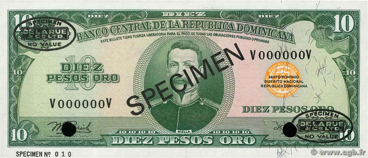 10 Pesos Oro Spécimen RÉPUBLIQUE DOMINICAINE  1976 P.110s1 FDC