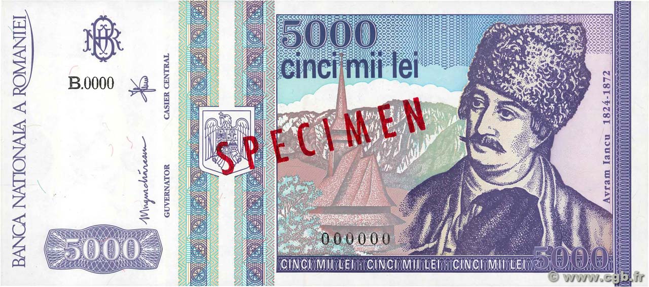 5000 Lei Spécimen ROMANIA  1993 P.104s UNC