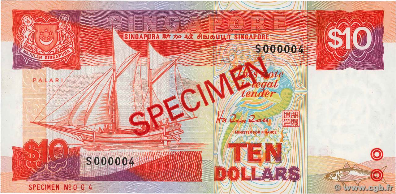 10 Dollars Spécimen SINGAPUR  1988 P.20s FDC