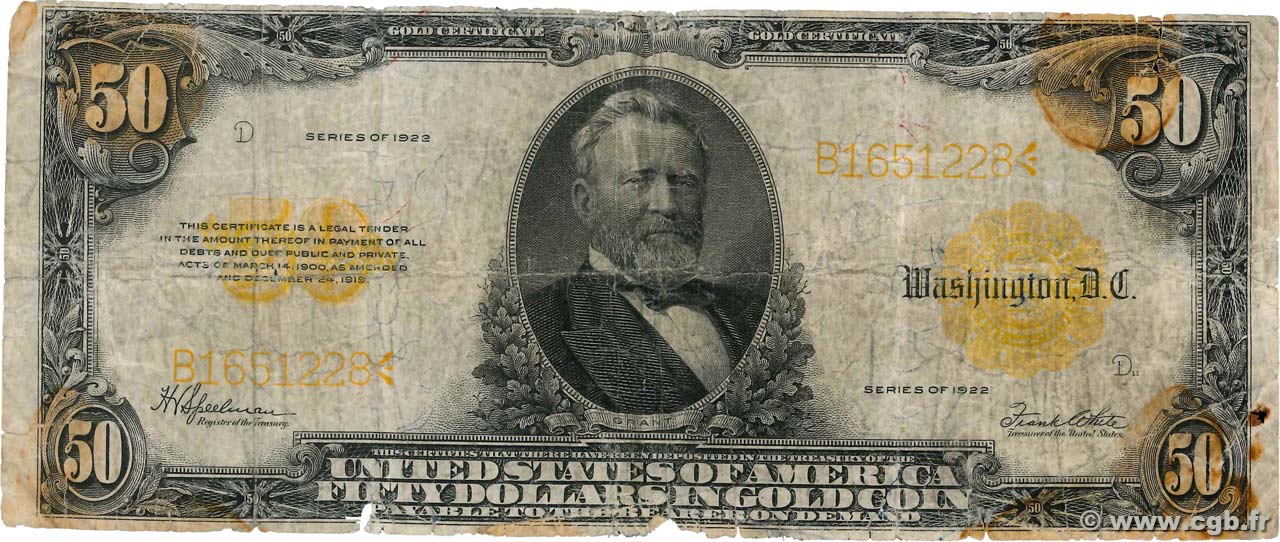 50 Dollars ÉTATS-UNIS D AMÉRIQUE  1922 P.276 AB