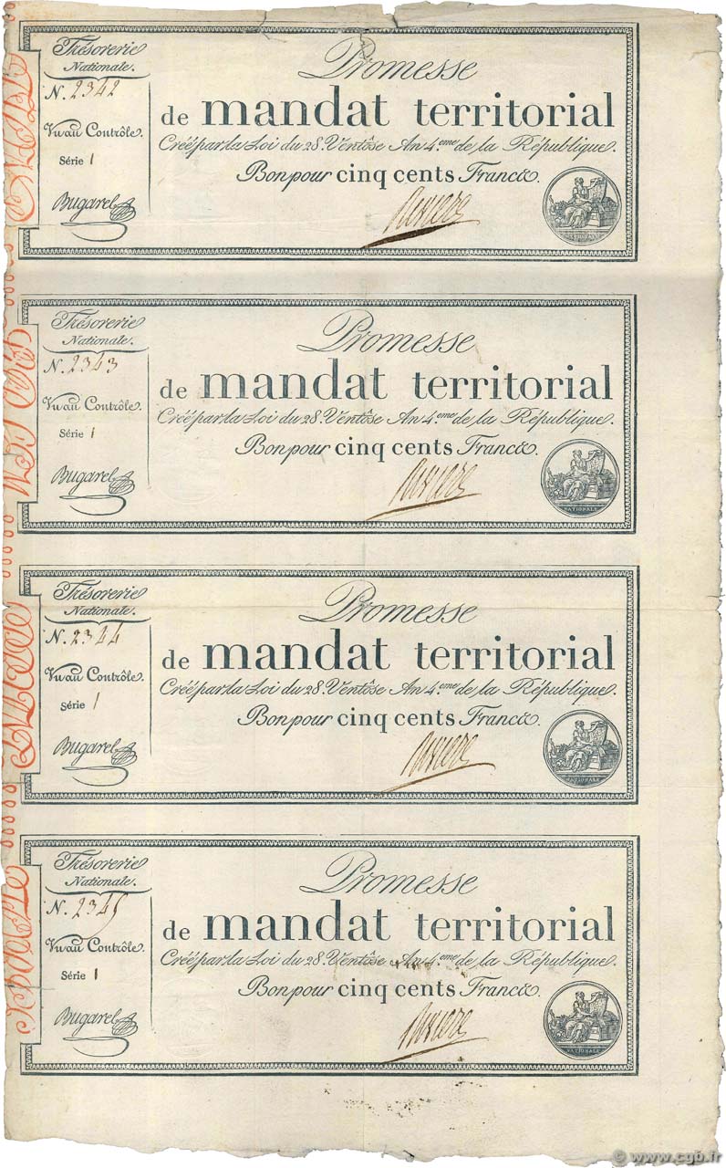 500 Francs avec série Planche FRANKREICH  1796 Ass.62b-p SS