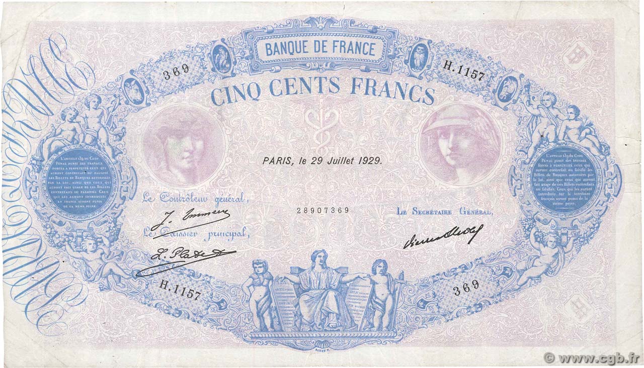 500 Francs BLEU ET ROSE FRANCE  1929 F.30.32 TTB
