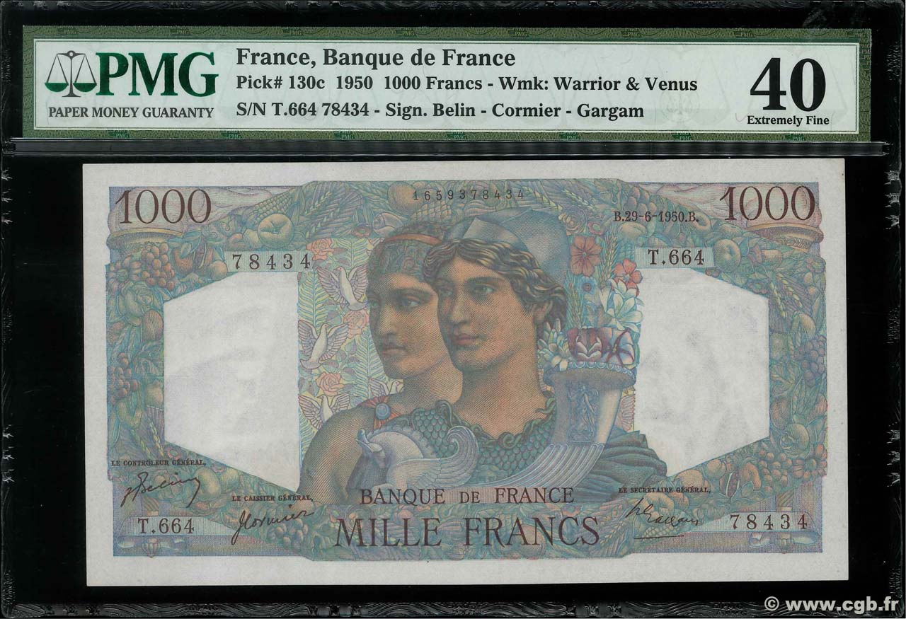 1000 Francs MINERVE ET HERCULE FRANKREICH  1950 F.41.33 fVZ