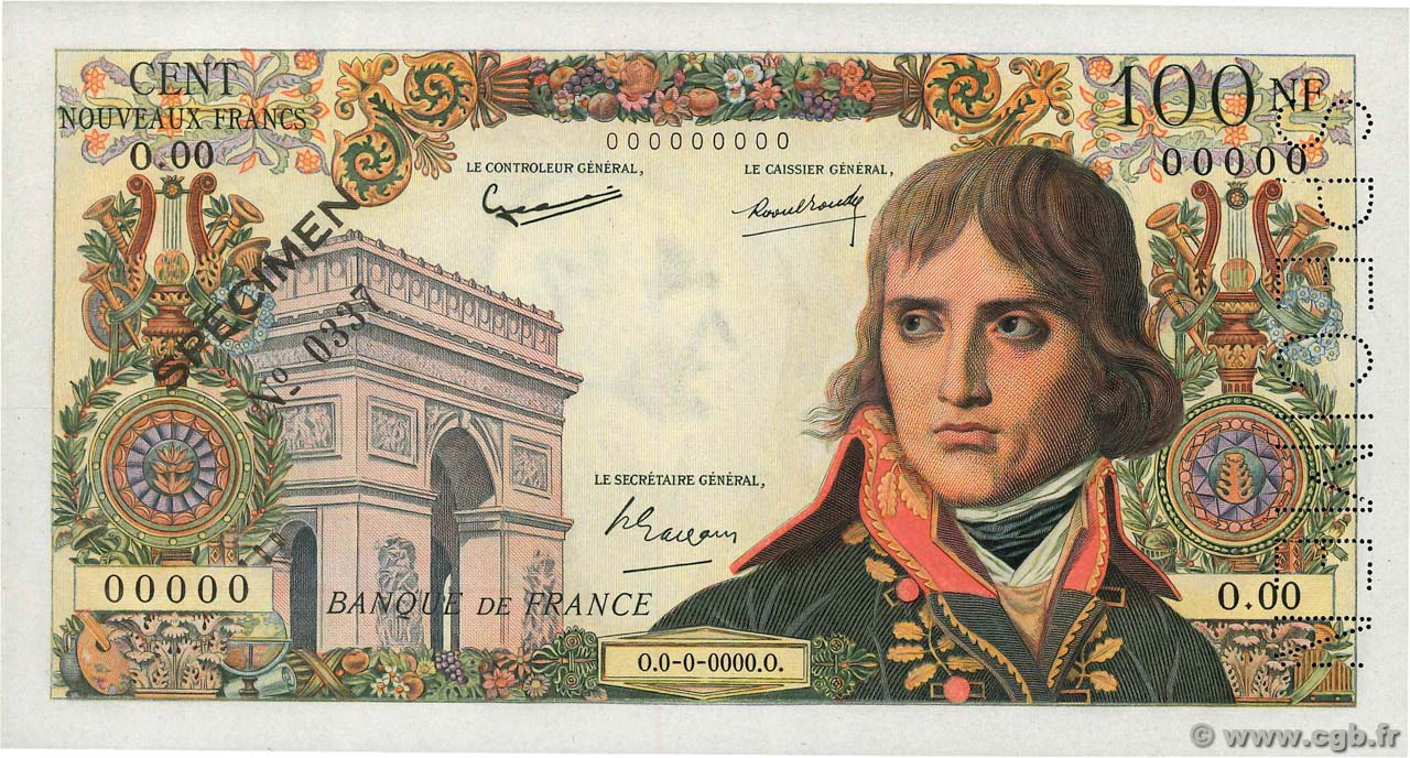 100 Nouveaux Francs BONAPARTE Spécimen FRANCE  1959 F.59.01Spn pr.NEUF