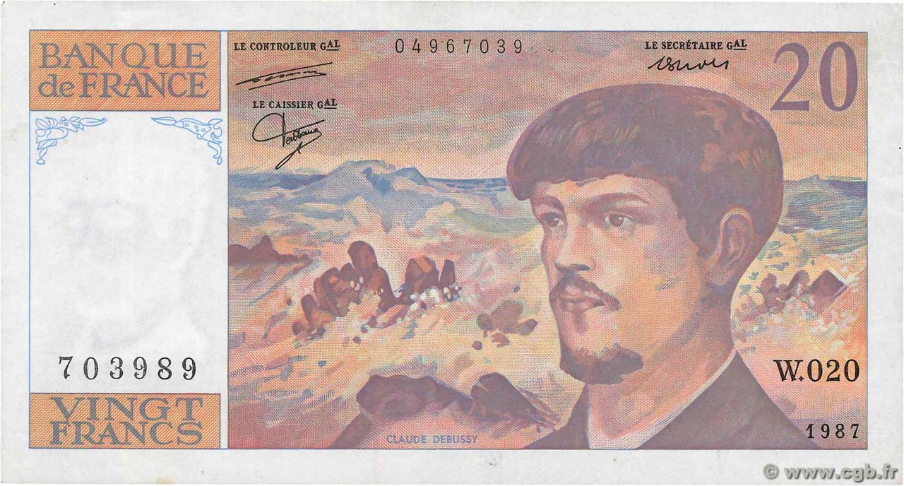 20 Francs DEBUSSY FRANCIA  1987 F.66.08 AU