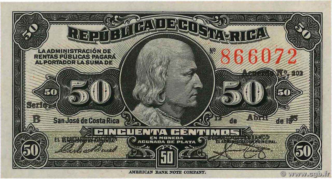 50 Centimos COSTA RICA  1935 P.165 UNC