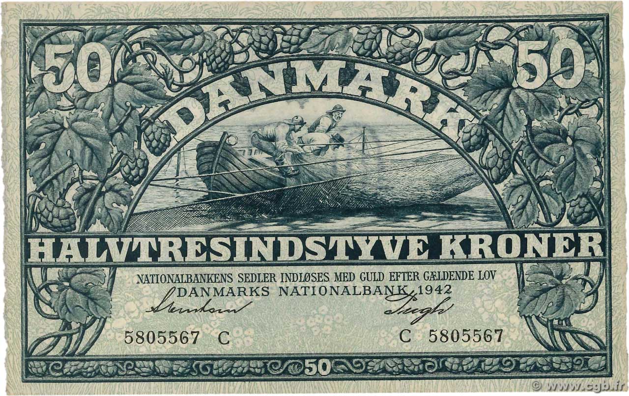 50 Kroner DÄNEMARK  1942 P.032d fST