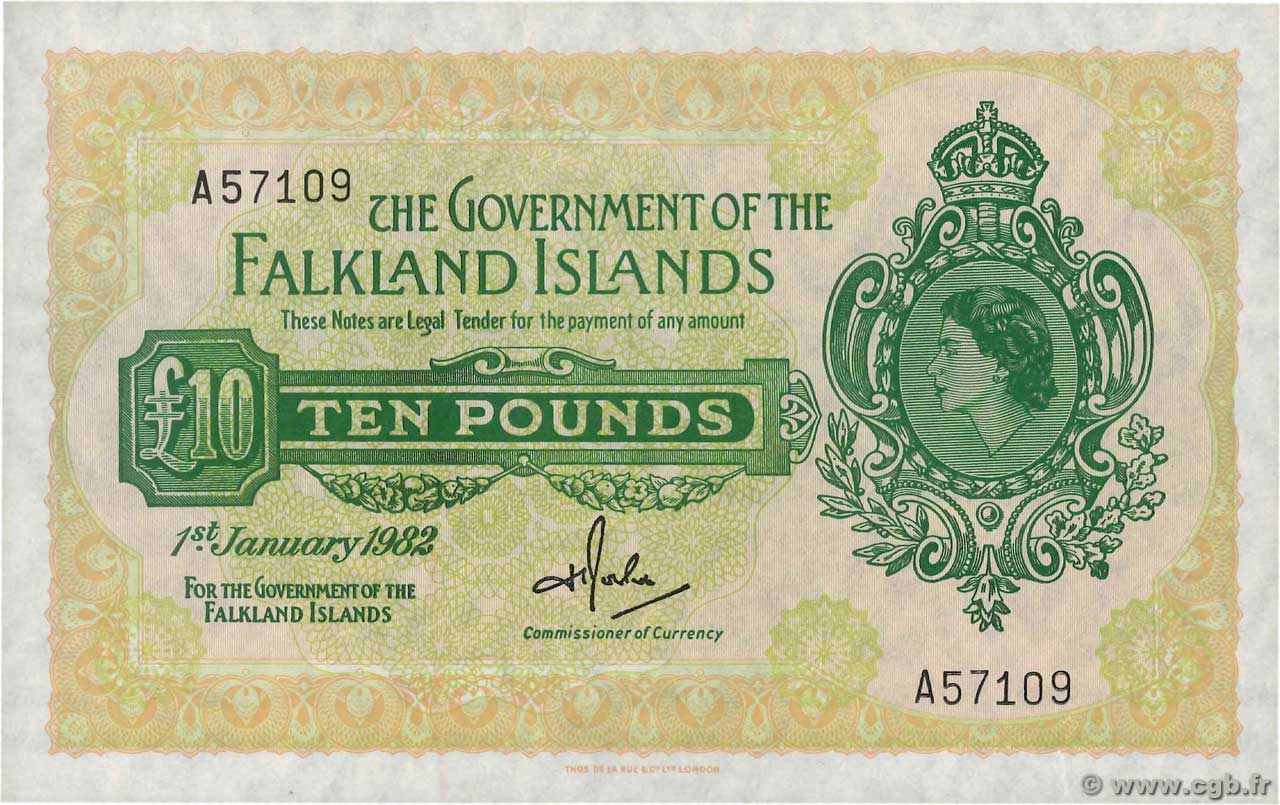 10 Pounds FALKLAND ISLANDS  1982 P.11b XF