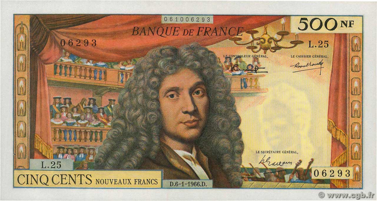 500 Nouveaux Francs MOLIÈRE FRANCIA  1966 F.60.09 SPL+