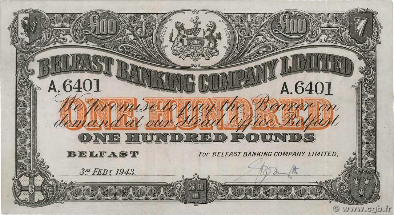 100 Pounds NORTHERN IRELAND  1943 P.131b EBC