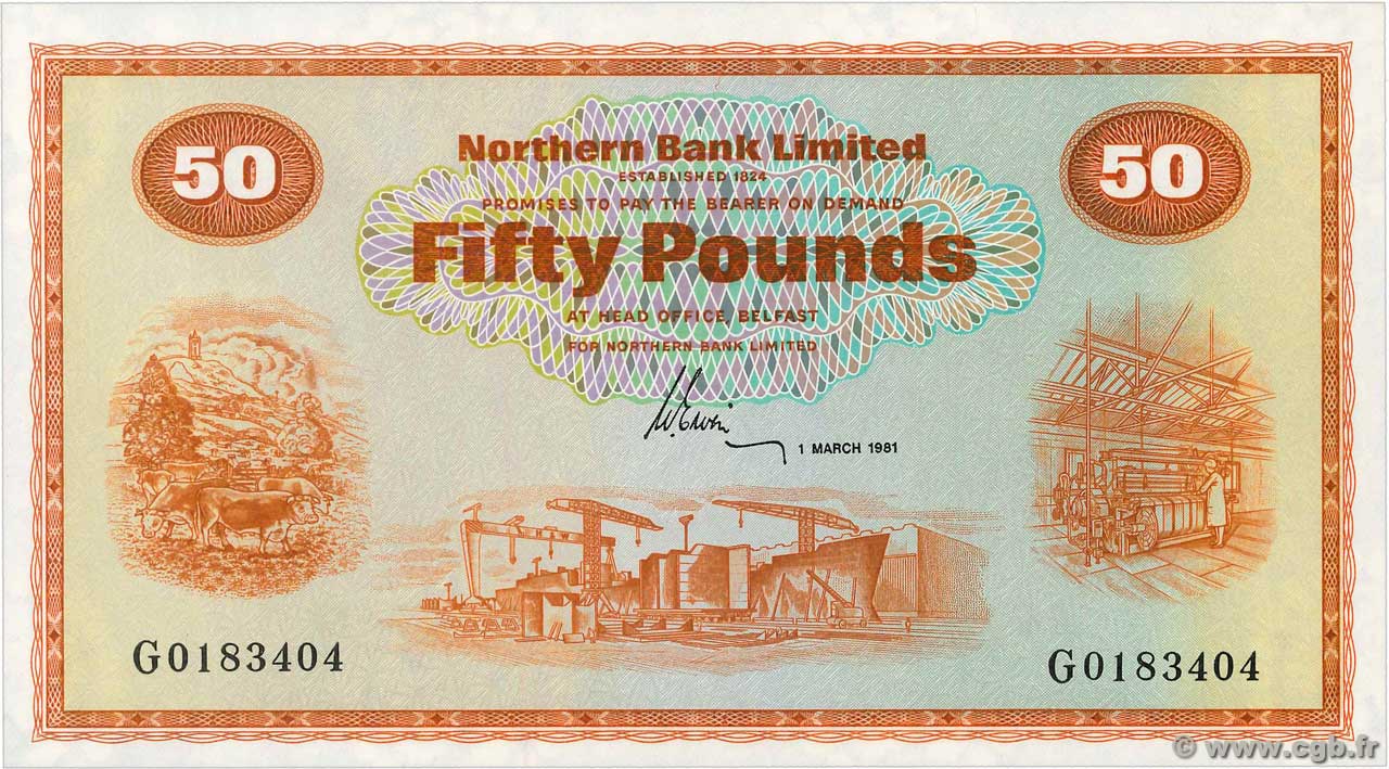 50 Pounds NORTHERN IRELAND  1981 P.191c q.FDC