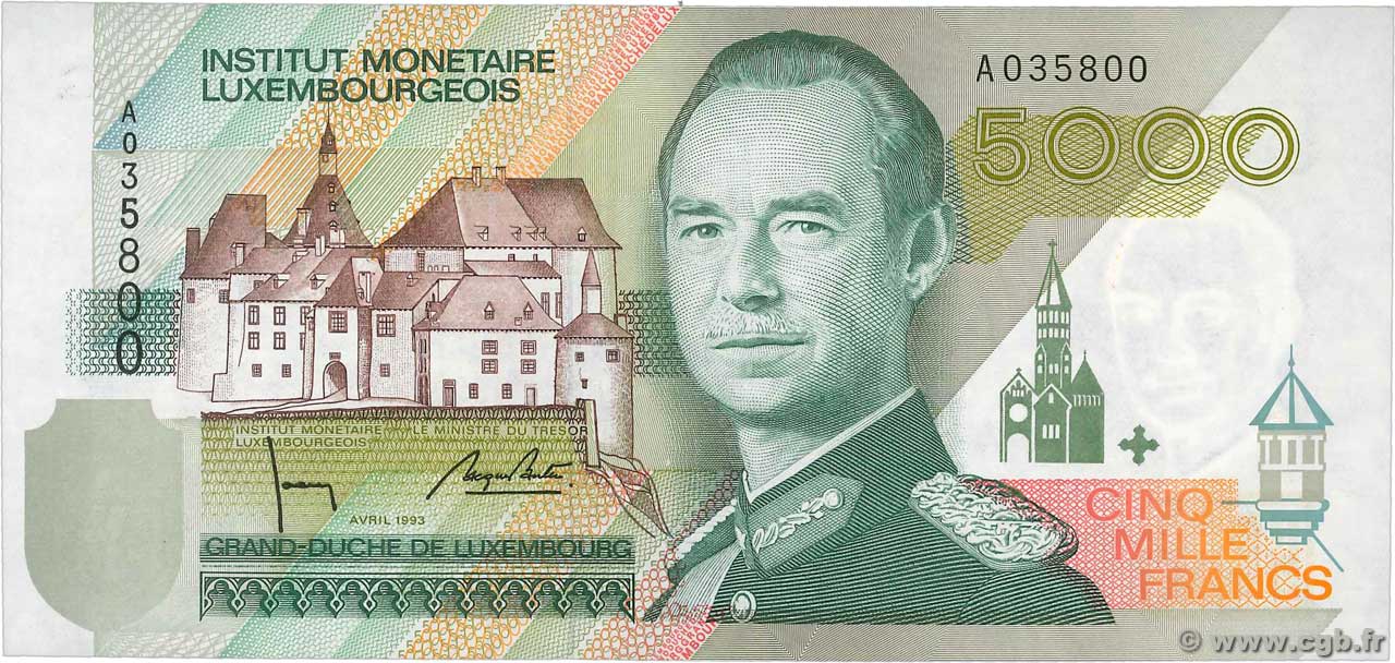 5000 Francs LUXEMBOURG  1993 P.60a UNC-