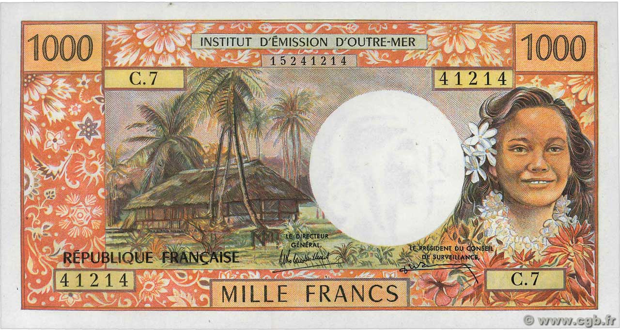 1000 Francs Numéro radar TAHITI Papeete 1985 P.27d fST+