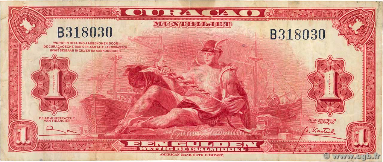 1 Gulden CURACAO  1947 P.35b MB