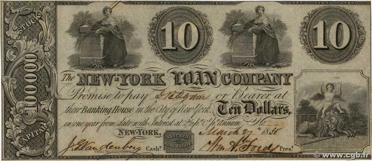 10 Dollars STATI UNITI D AMERICA New York 1838  AU