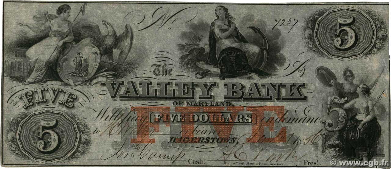 5 Dollars STATI UNITI D AMERICA Hagerstown 1856  AU