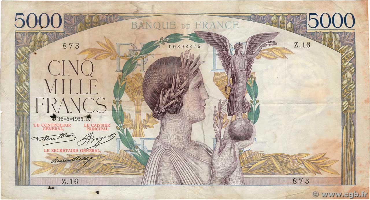 5000 Francs VICTOIRE FRANCIA  1935 F.44.02 MB