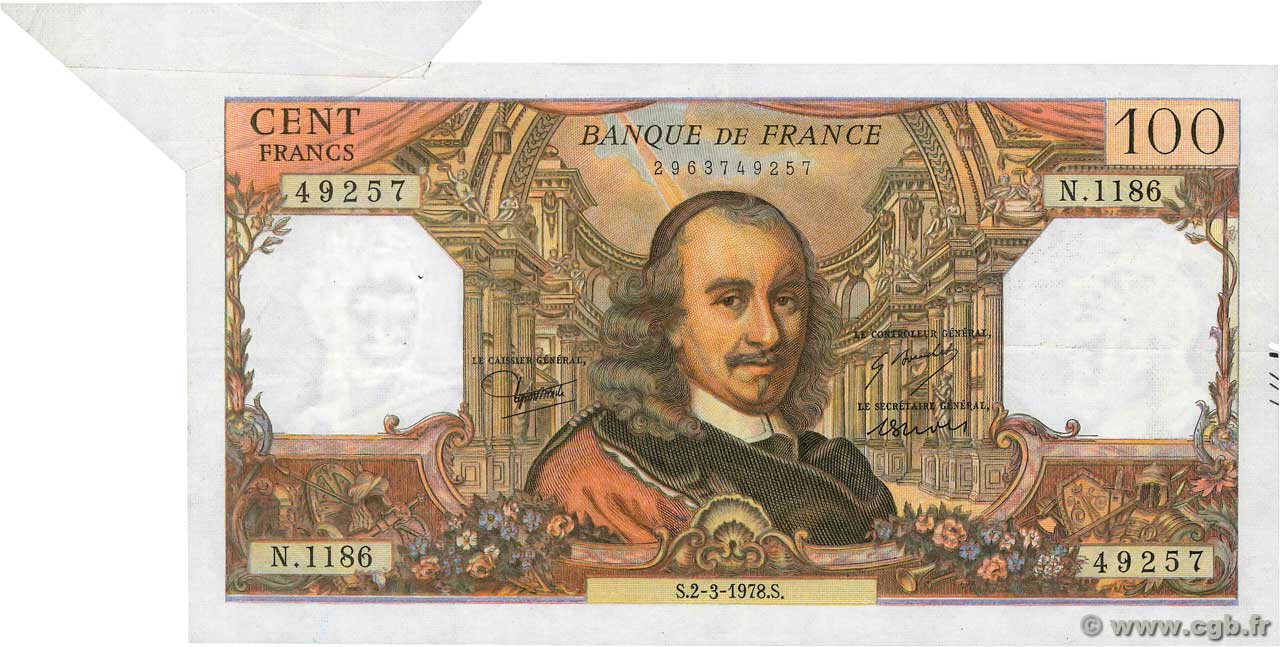 100 Francs CORNEILLE Fauté FRANKREICH  1978 F.65.62 fVZ