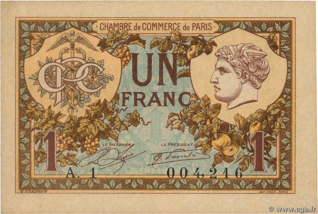 1 Franc FRANCE regionalism and various Paris 1920 JP.097.36 AU