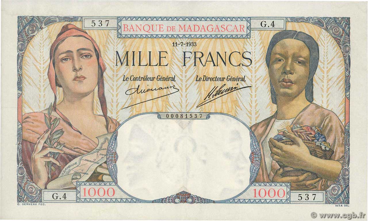 1000 Francs MADAGASKAR  1933 P.041 VZ
