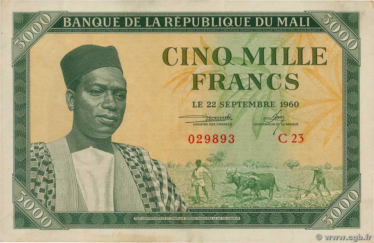 5000 Francs MALI  1960 P.05 q.SPL