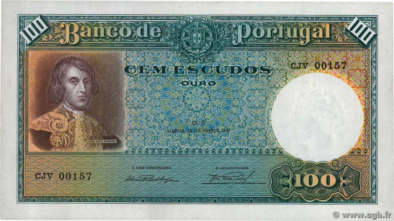 100 Escudos PORTOGALLO  1935 P.150a BB