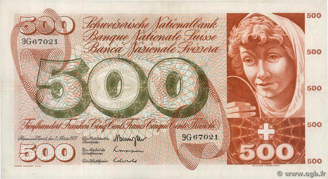 500 Francs SUISSE  1965 P.51k fVZ