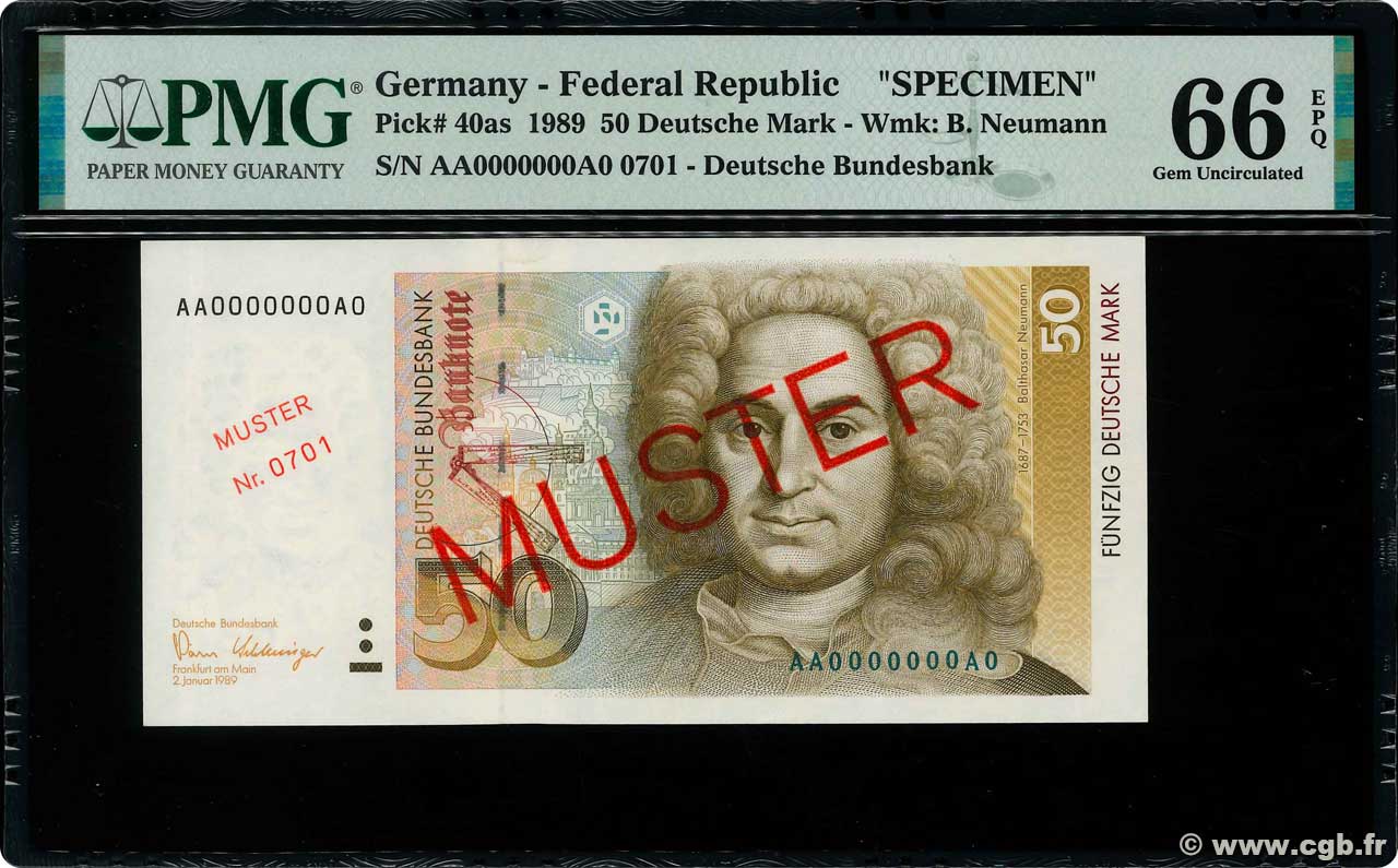 50 Deutsche Mark Spécimen GERMAN FEDERAL REPUBLIC  1989 P.40as FDC