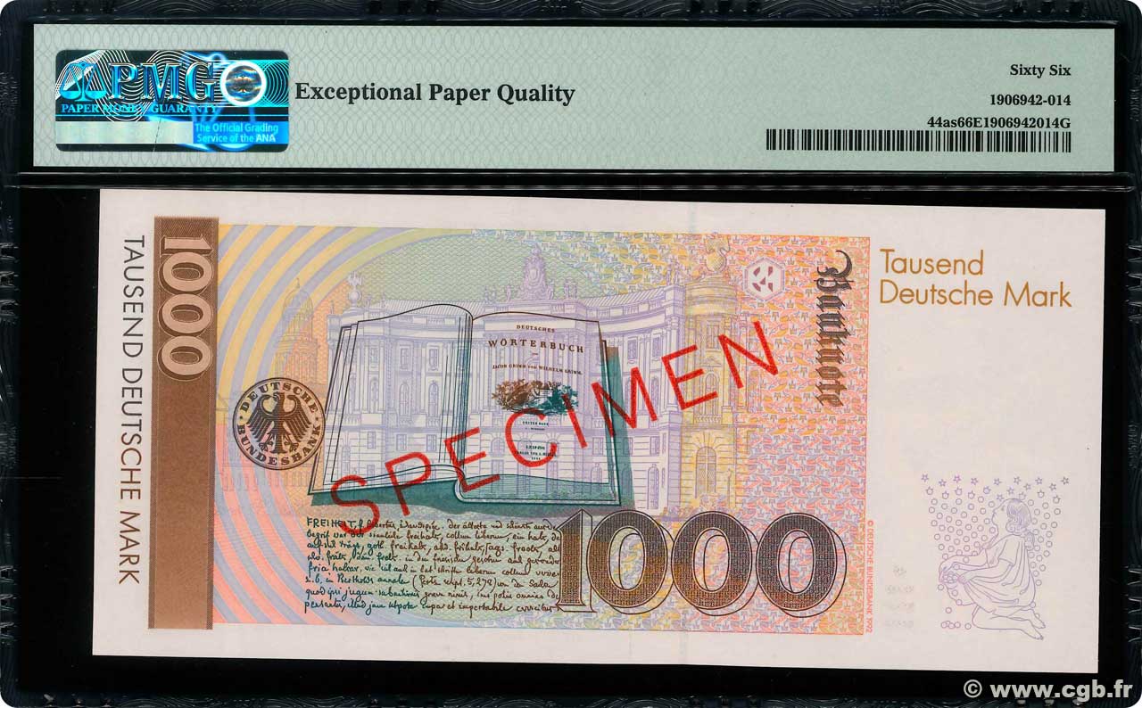 1000 Deutsche Mark Sp??cimen GERMAN FEDERAL REPUBLIC 1991 P.44as 4410037