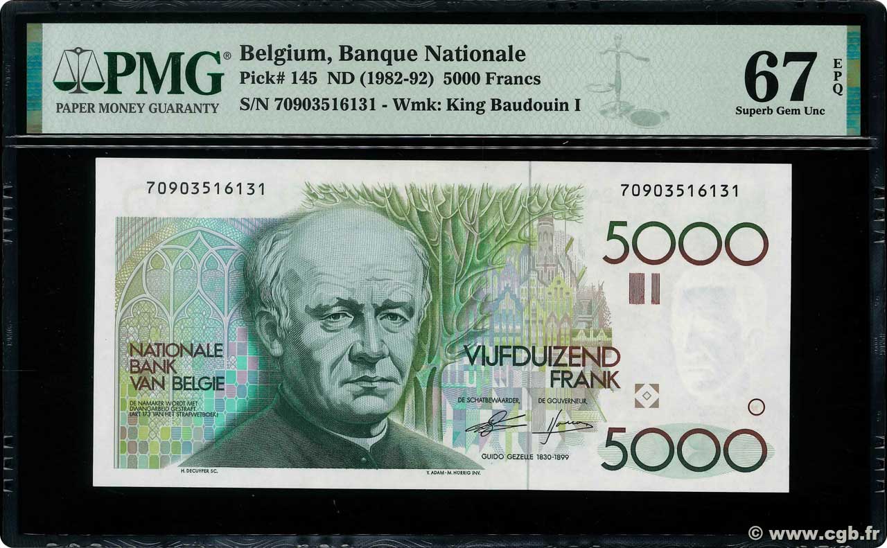 5000 Francs BÉLGICA  1982 P.145a FDC