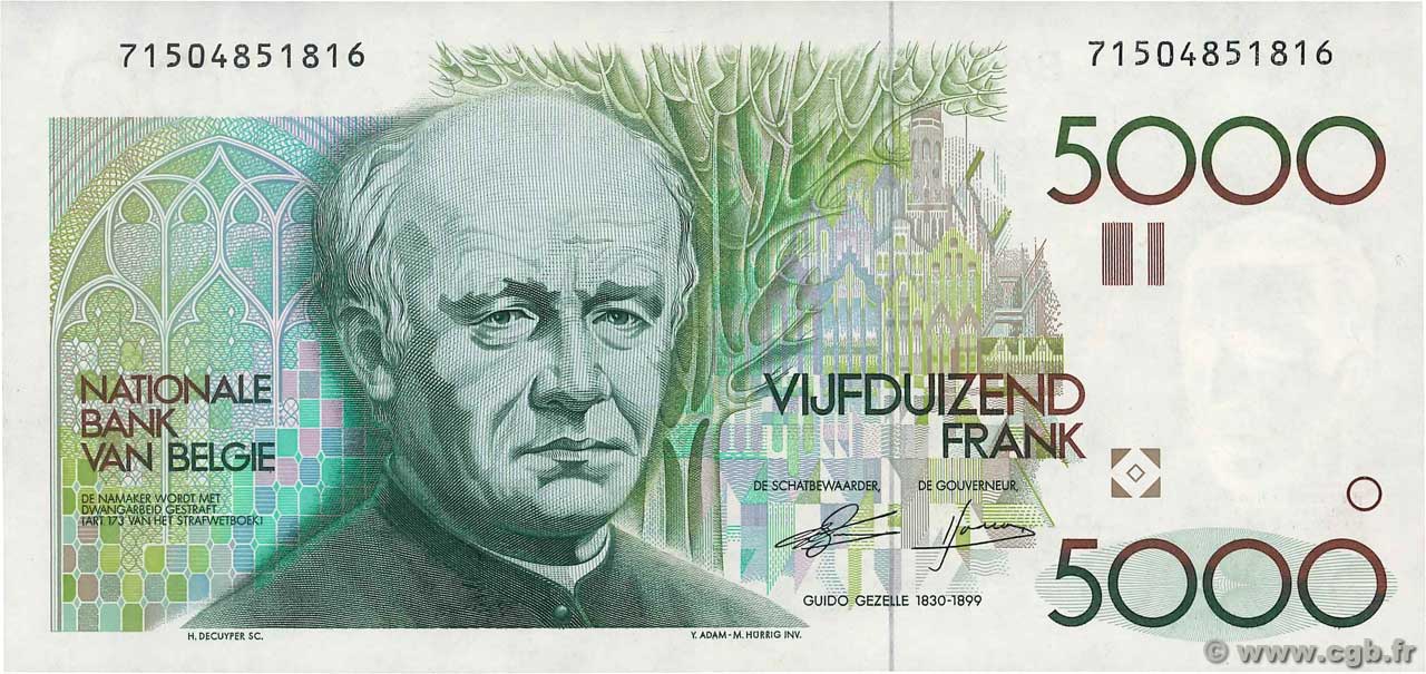 5000 Francs BELGIEN  1982 P.145a fST+
