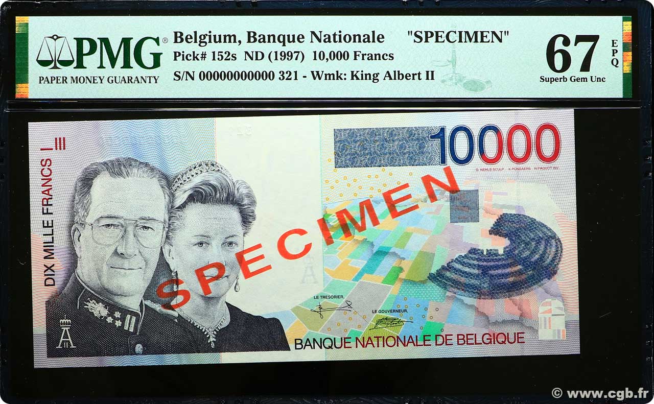 10000 Francs Spécimen BELGIO  1997 P.152s FDC