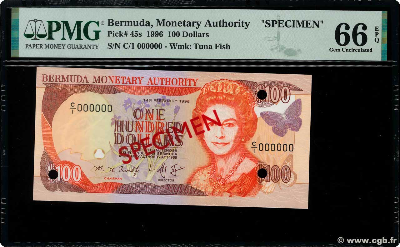 100 Dollars Spécimen BERMUDA  1996 P.45s FDC