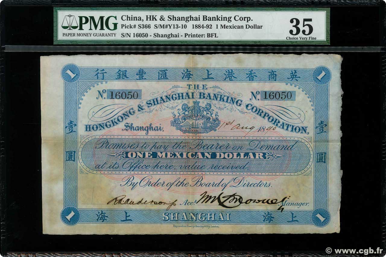 1 Mexican Dollar CHINA Shanghai 1890 PS.0366 VF