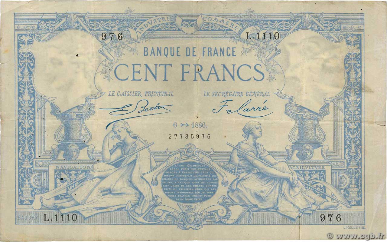 100 Francs type 1882 FRANKREICH  1886 F.A48.06 fSS