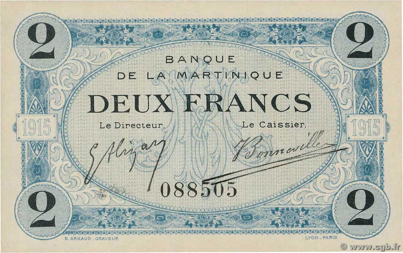 2 Francs MARTINIQUE  1915 P.11 UNC