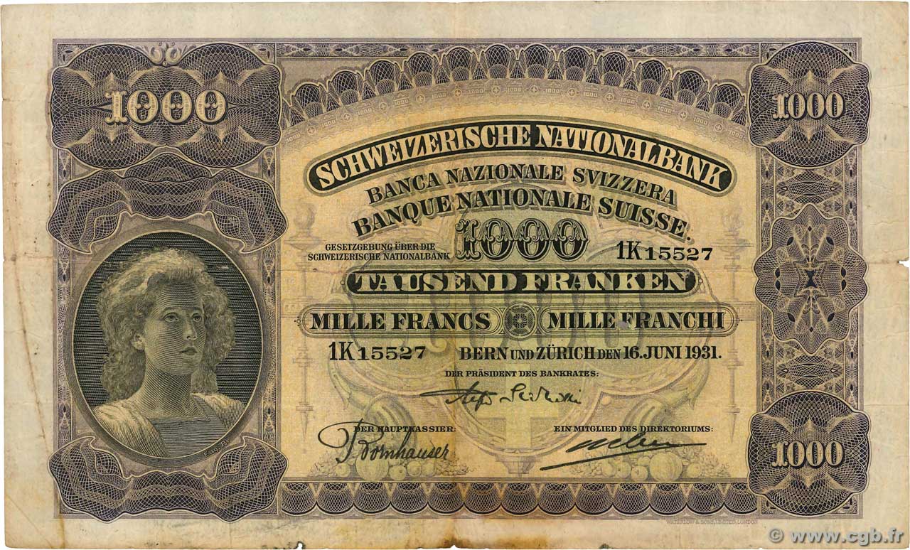 1000 Francs SUISSE  1931 P.37c BC