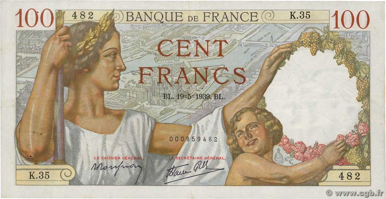 100 Francs SULLY FRANKREICH  1939 F.26.01 SS