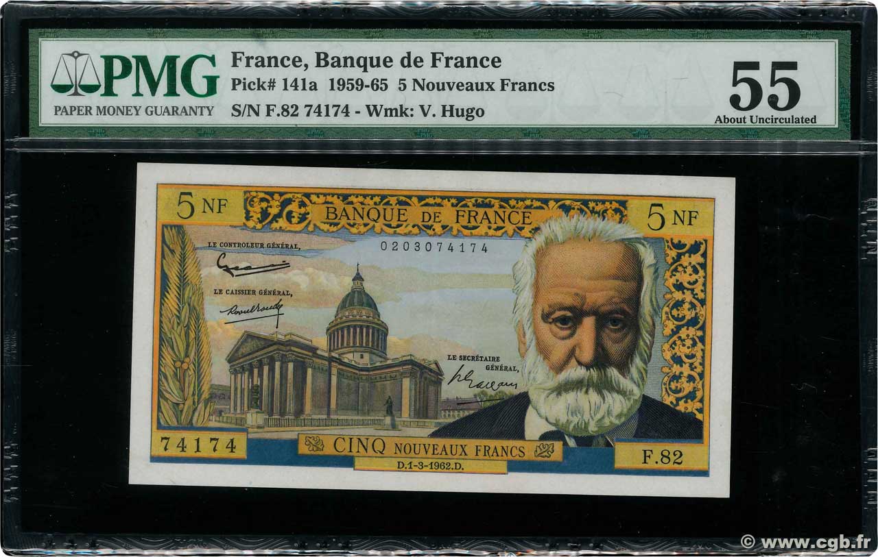 5 Nouveaux Francs VICTOR HUGO FRANCE  1962 F.56.11 AU