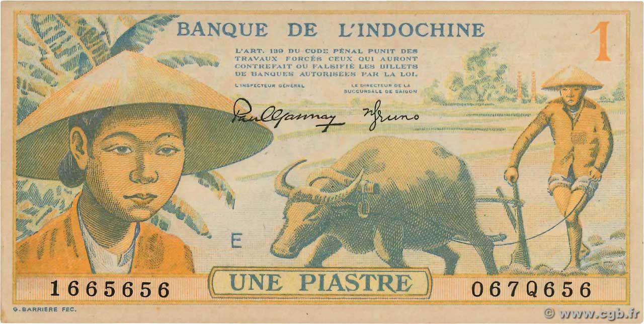 1 Piastre FRENCH INDOCHINA  1942 P.074 XF+