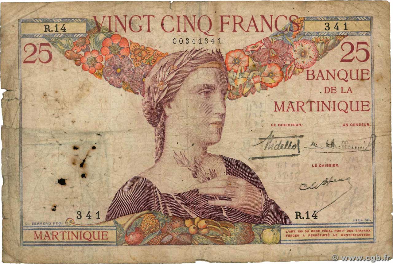 25 Francs MARTINIQUE  1930 P.12 pr.B