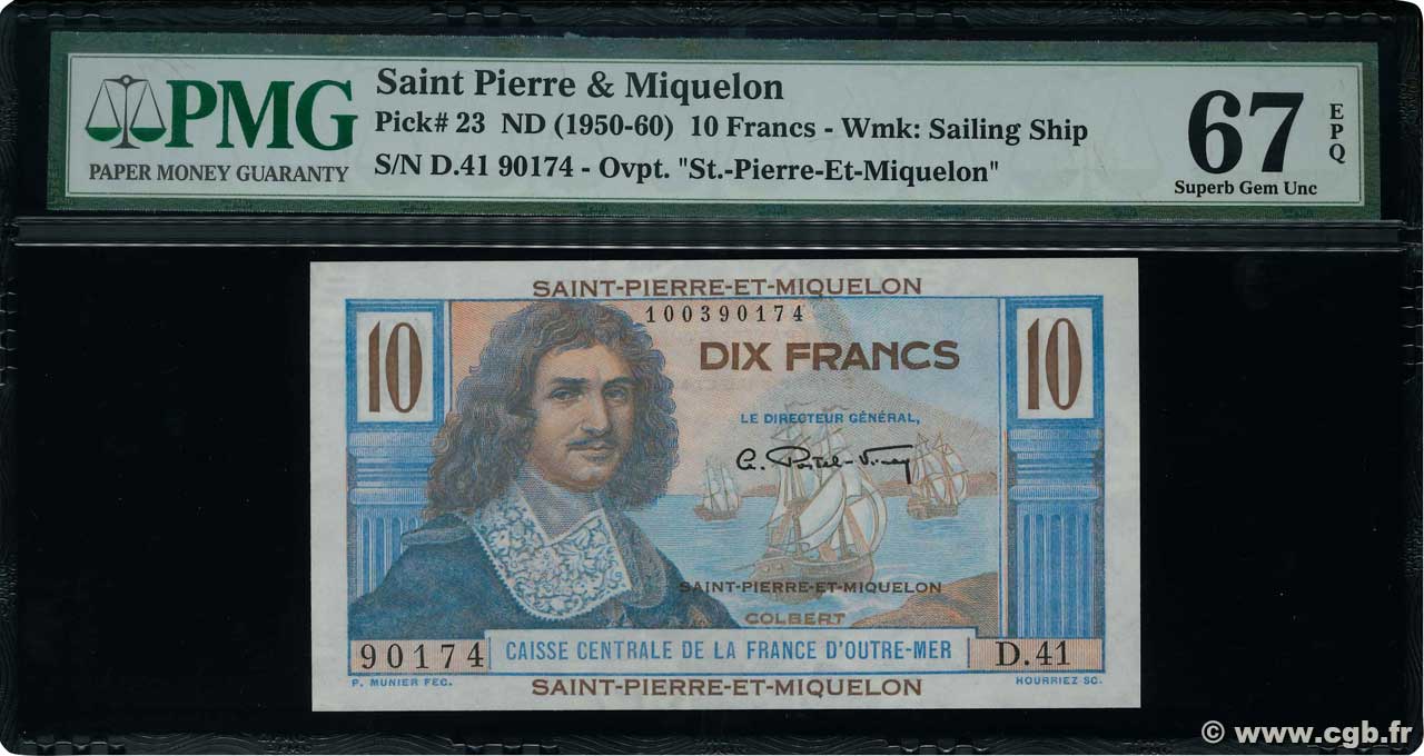 10 Francs Colbert SAINT PIERRE E MIQUELON  1950 P.23 FDC