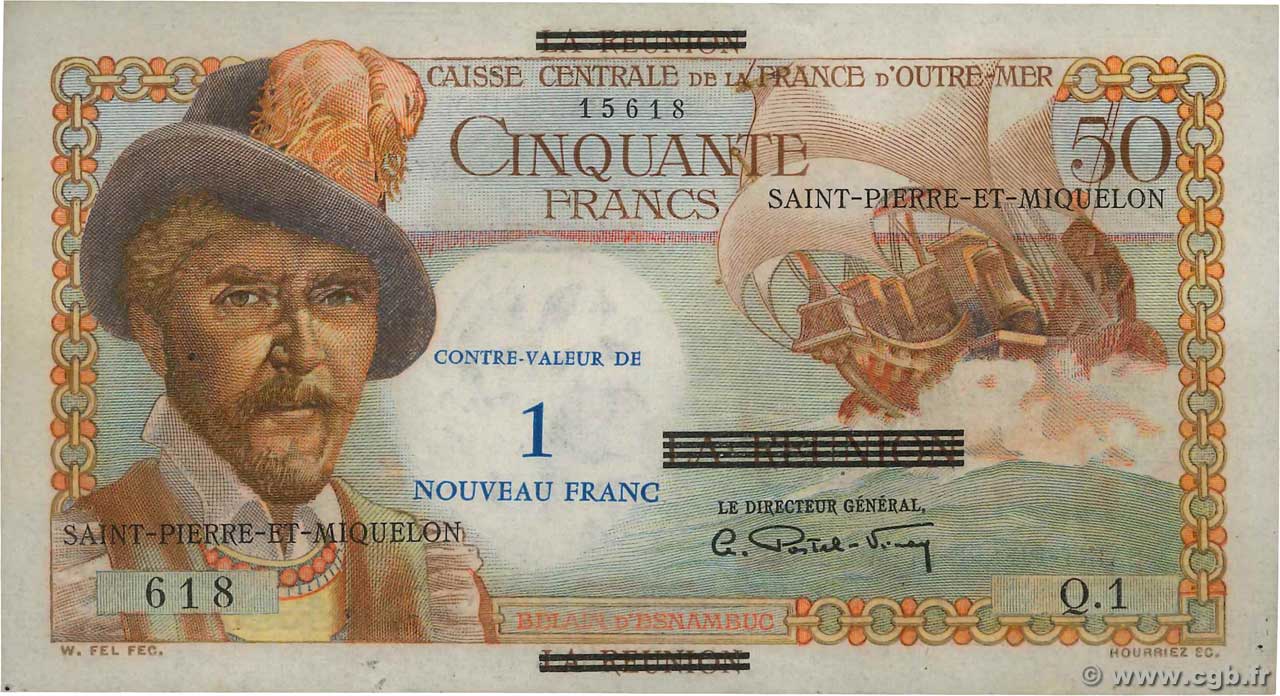 1 NF sur 50 Francs Belain d Esnambuc SAINT PIERRE E MIQUELON  1960 P.30a q.AU