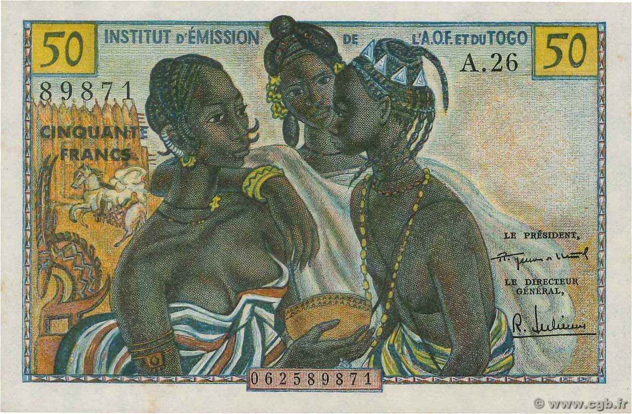 50 Francs FRENCH WEST AFRICA  1956 P.45 fST+