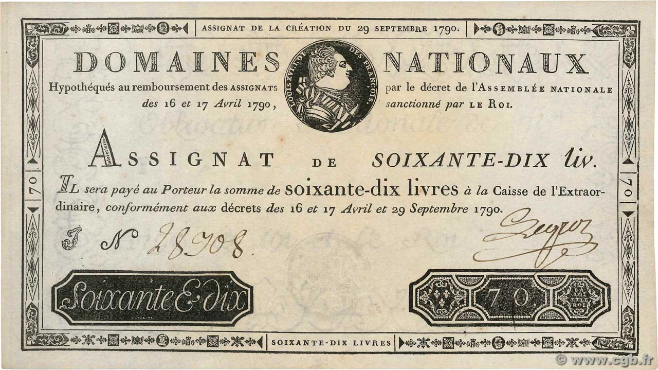 70 Livres FRANKREICH  1790 Ass.06a VZ