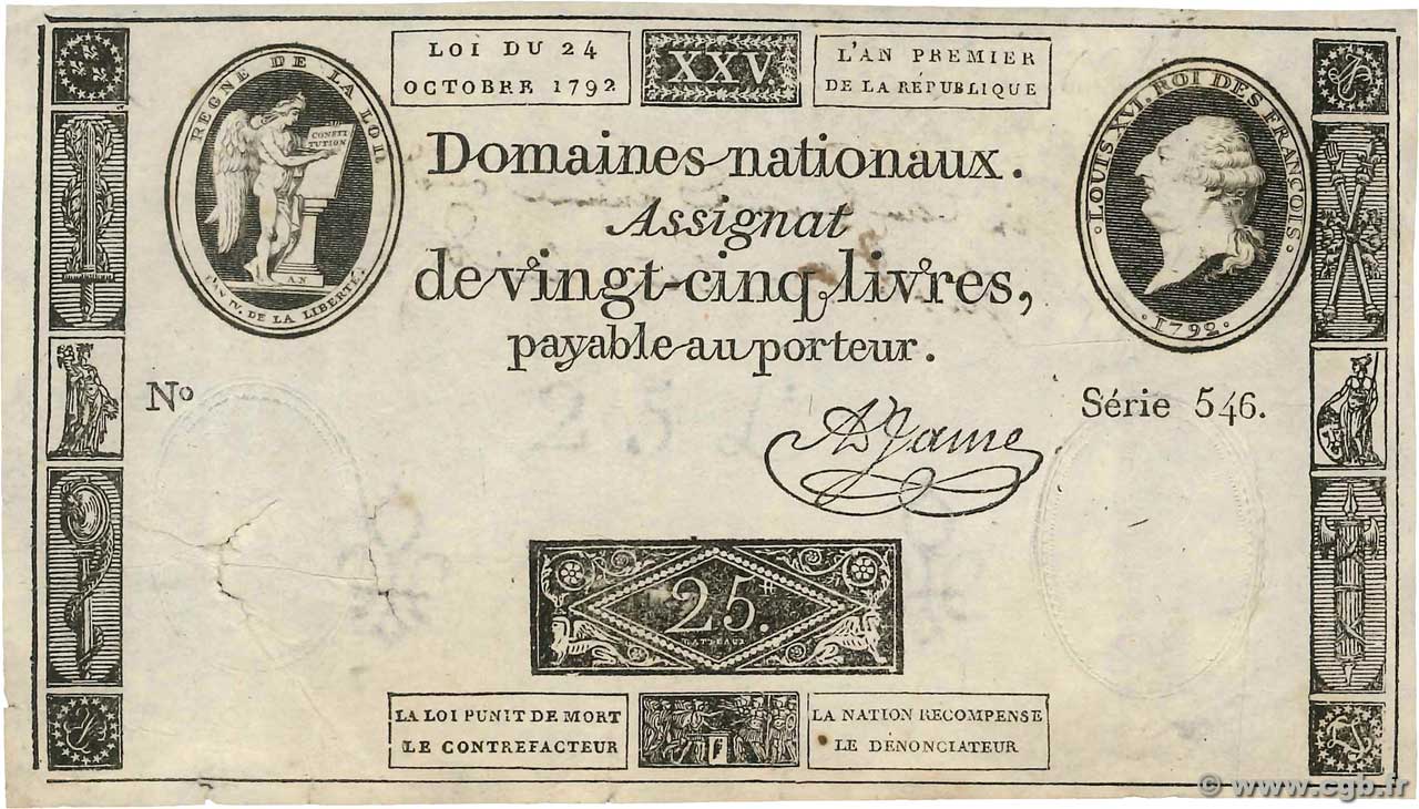 25 Livres FRANCIA  1792 Ass.37a MB