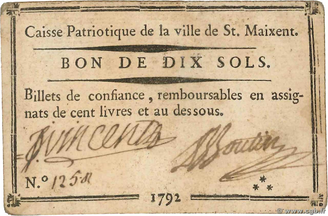 10 Sols FRANCE regionalism and miscellaneous Saint-Maixent 1792 Kc.79.069 VF