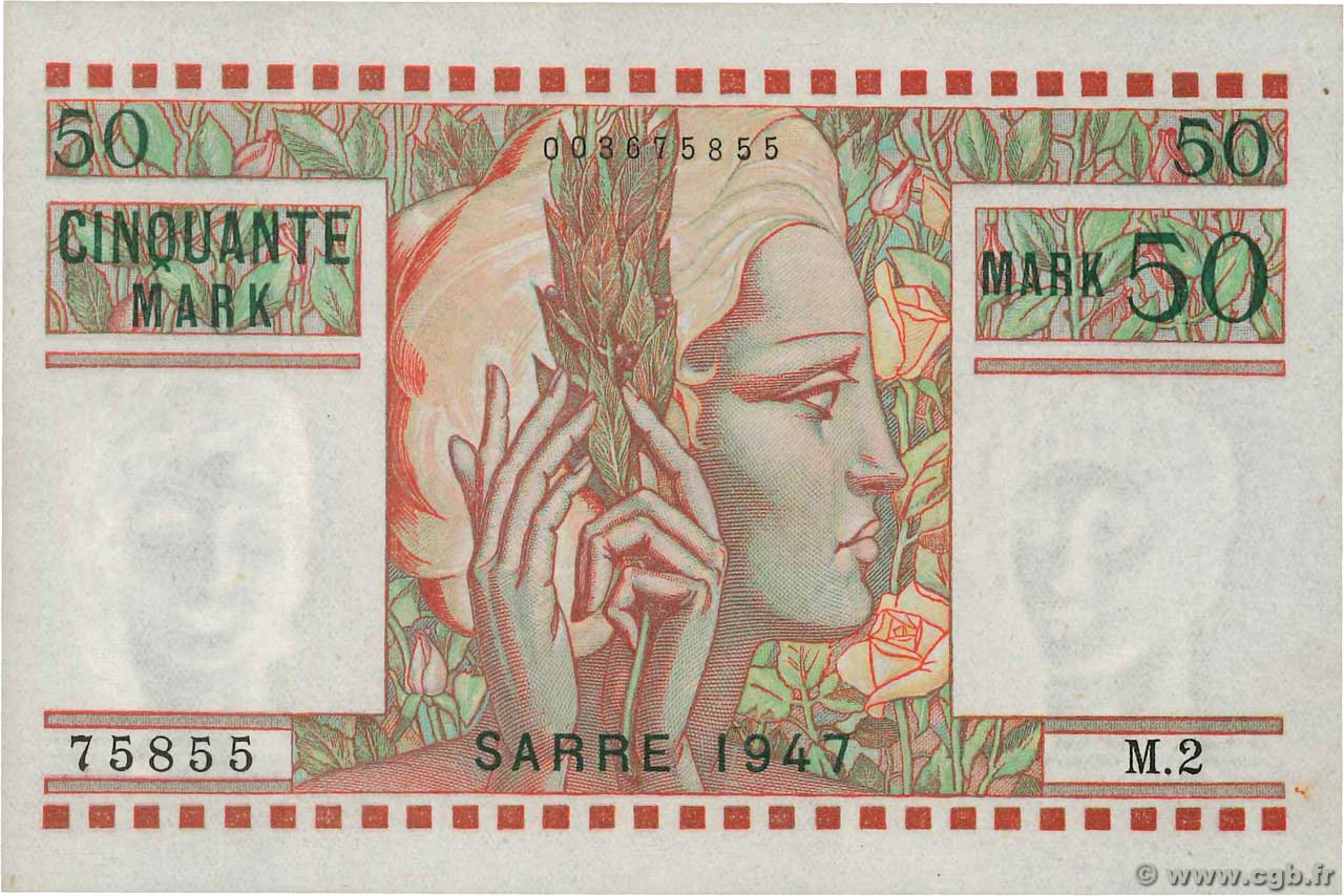 50 Mark SARRE FRANCIA  1947 VF.48.01 q.FDC